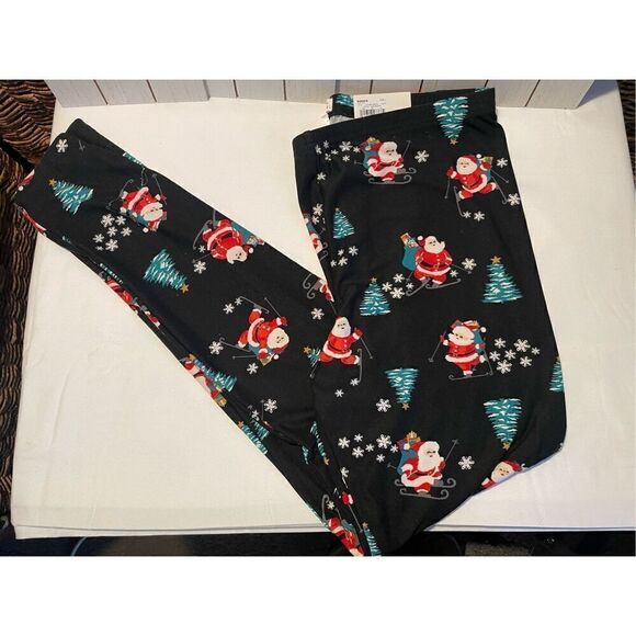 So Mid Rise Comfy Christmas Leggings Santa Skiing Size Large-NWT - Picture 10 of 11